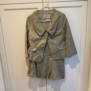 Vintage Olive Green Blazer and Skirt Suit Set